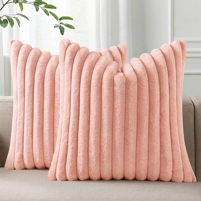Fine Crafted Pallene Faux Fur Plush Throw Pillow Covers 22x22 Set of 2 Luxury Soft Fluffy Responsible