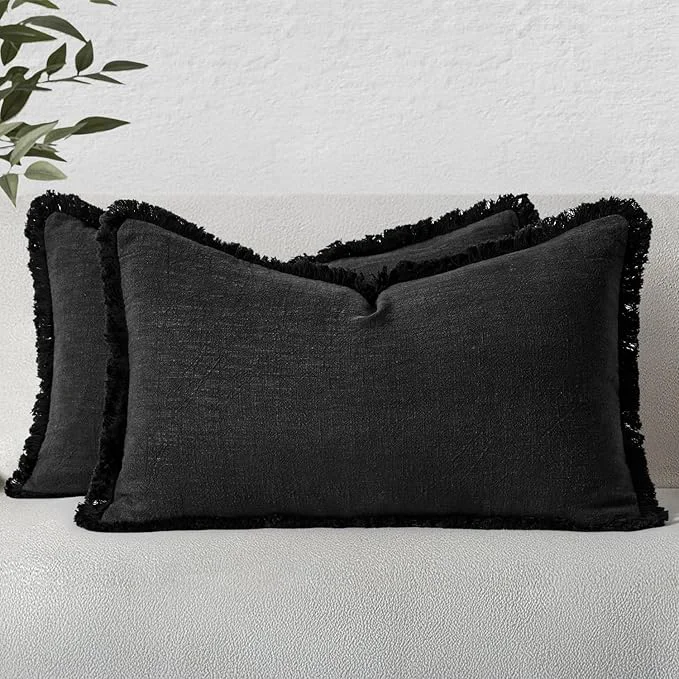 Solid MIULEE Decorative Lumbar Throw Pillow Covers Neutral Linen Fringe Throw Pillows Environmentally Friendly