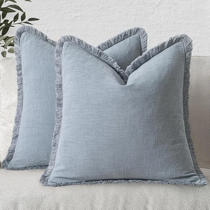 Stylish MIULEE Decorative Throw Pillow Covers Neutral Linen Fringe Throw Pillows Set of Powerful