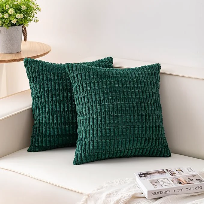 Authentic Aegero Pack of 2 Corduroy Decorative Throw Pillow Covers 26x26 InchSoft Striped Pure