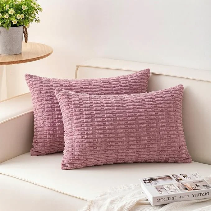Green Aegero Pack of 2 Corduroy Decorative Throw Pillow Covers 12x20 Inch Soft Outstanding