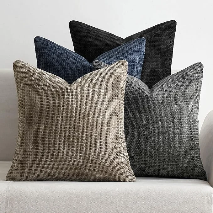 Classic MIULEE Pack of 4 Couch Throw Pillow Covers 18x18 Inch Neutral Navy Grey Soft Breathable