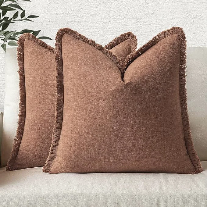 Minimalist MIULEE Decorative Throw Pillow Covers Neutral Linen Fringe Throw Pillows Set of Versatile