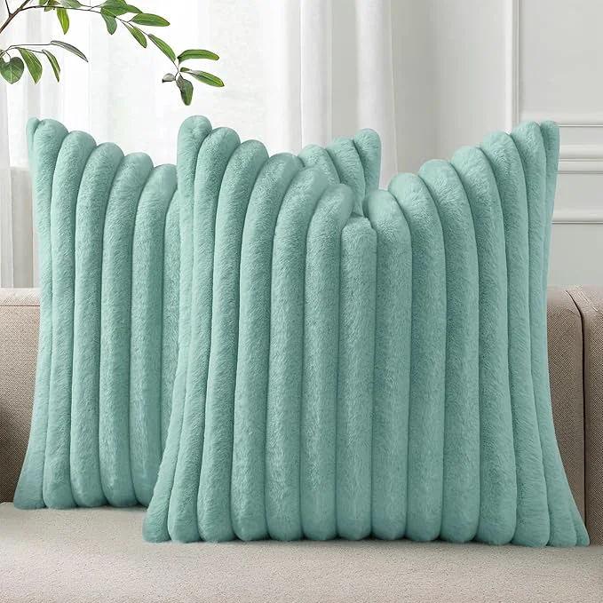 Top-Quality Pallene Faux Fur Plush Throw Pillow Covers 18x18 Set of 2 Luxury Soft Fluffy Enhanced