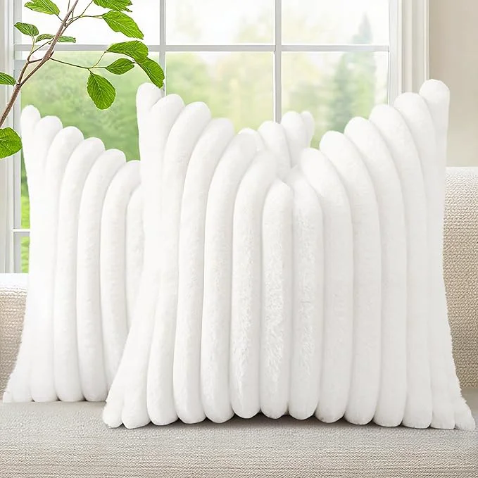 Trendy decorUhome Summer Cozy Faux Fur Throw Pillow Covers 24x24 Set of 2 Decorative Powerful
