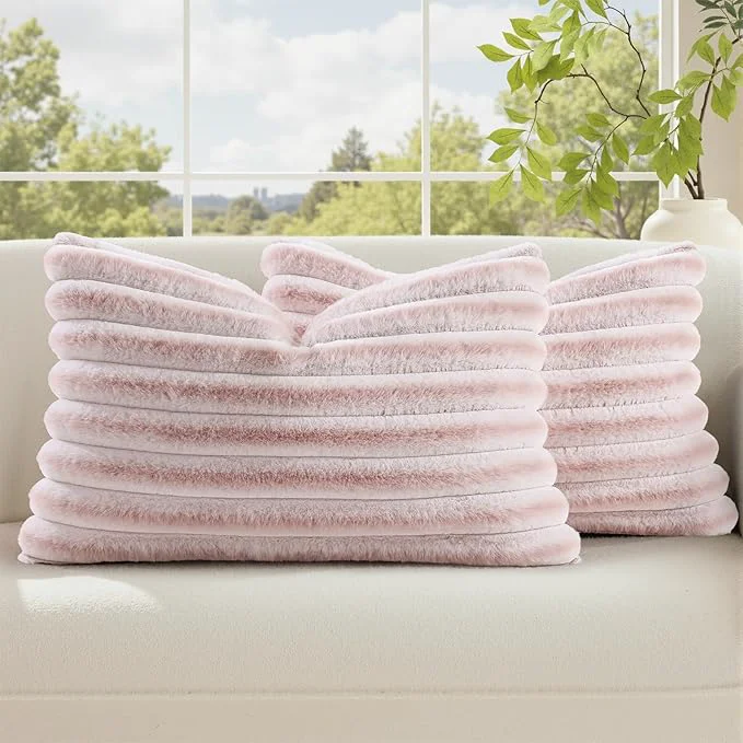 Fine decorUhome Summer Cozy Faux Fur Throw Pillow Covers 12x20 Set of 2 Decorative Sustainable