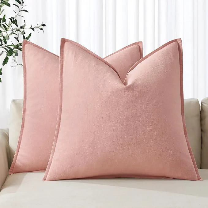 Solid MIULEE Decorative Linen Pillow Covers 20x20 Inch Pink Boho Farmhouse Neutral Fast