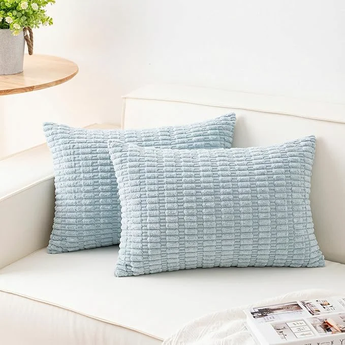 Smooth Aegero Pack of 2 Corduroy Decorative Throw Pillow Covers 12x20 Inch Soft Official