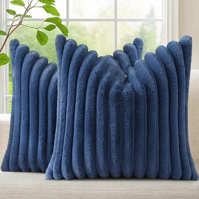 Classic decorUhome Cozy Faux Fur Throw Pillow Covers 24x24 Set of 2 Decorative Soft Original Design