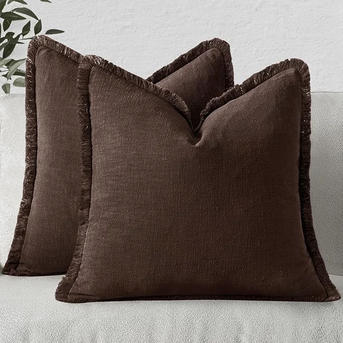 Expertly Made MIULEE Decorative Throw Pillow Covers Neutral Linen Fringe Throw Pillows Set of Eco-Friendly