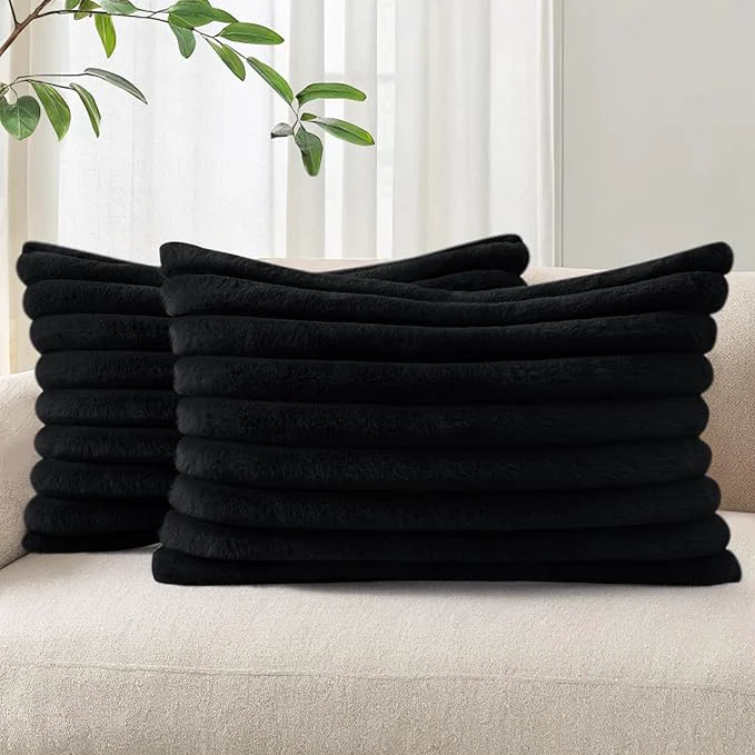 Sophisticated Pallene Faux Fur Plush Lumbar Throw Pillow Covers 12x20 Set of 2 Luxury Soft Clean