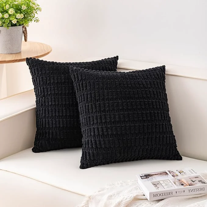 Casual Aegero Pack of 2 Corduroy Decorative Throw Pillow Covers 20x20 InchSoft Striped User-Friendly