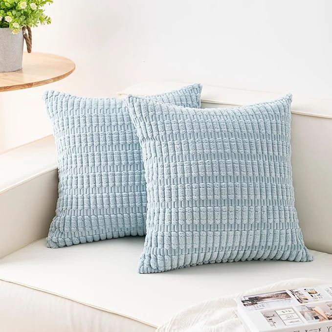 Smart Aegero Pack of 2 Corduroy Decorative Throw Pillow Covers 18x18 InchSoft Striped Clean