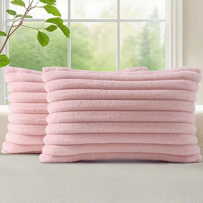 Flexible decorUhome Summer Cozy Faux Fur Throw Pillow Covers 12x20 Set of 2 Decorative Reliable