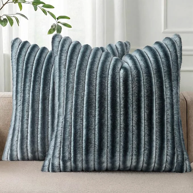 Premium Material Pallene Faux Fur Plush Throw Pillow Covers 18x18 Set of 2 Luxury Soft Fluffy Effective