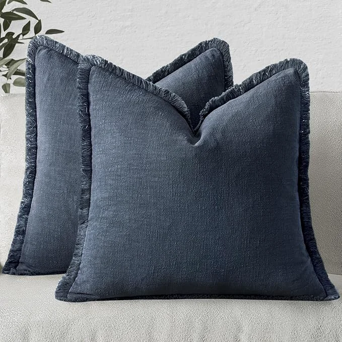 Versatile MIULEE Decorative Throw Pillow Covers Neutral Linen Fringe Throw Pillows Set of Carefully Designed