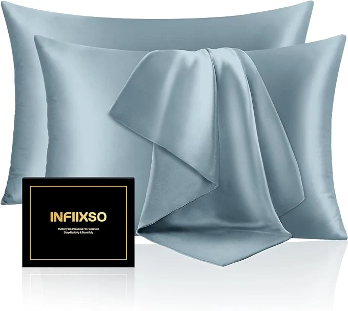 Responsible INFIIXSO Silk Pillow Cases 2 Pack Standard Size Ultra Smooth Soft Mulberry Minimalist