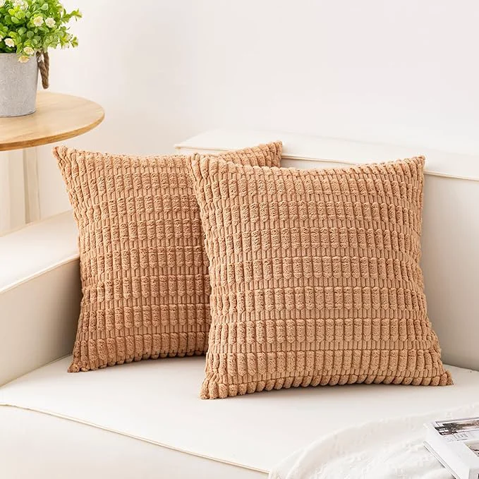 Breathable Aegero Pack of 2 Corduroy Decorative Throw Pillow Covers 18x18 Inch Soft Certified