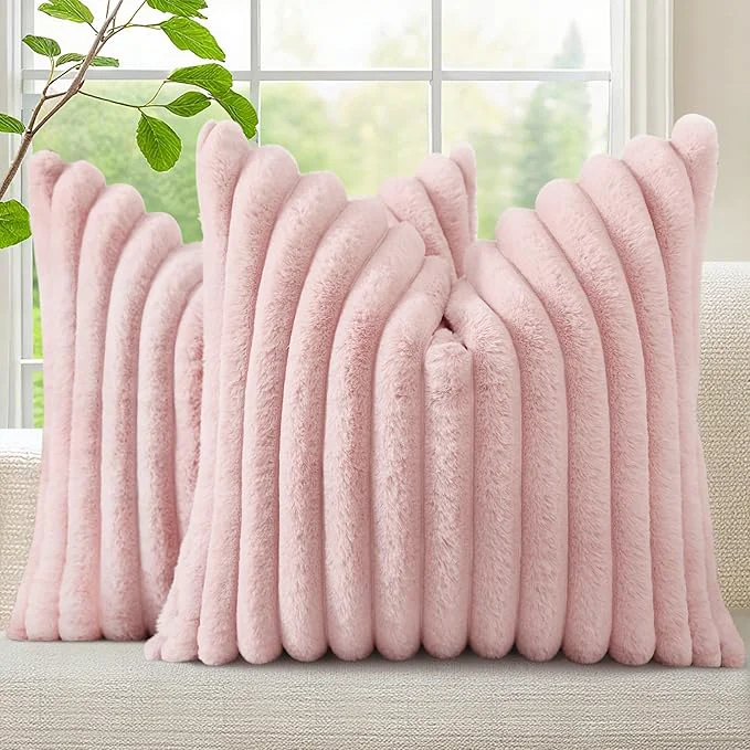 Traditional decorUhome Summer Cozy Faux Fur Throw Pillow Covers 26x26 Set of 2 Decorative Smooth