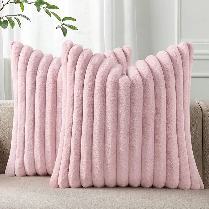 Carefully Designed Pallene Faux Fur Plush Throw Pillow Covers 20x20 Set of 2 Luxury Soft Fluffy Artisan