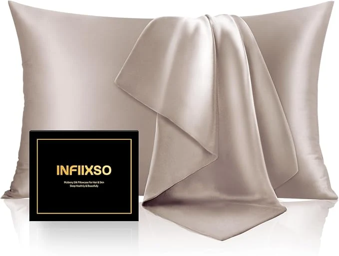 Contemporary INFIIXSO Silk Pillow Cases 2 Pack Standard Size Ultra Smooth Soft Mulberry Versatile