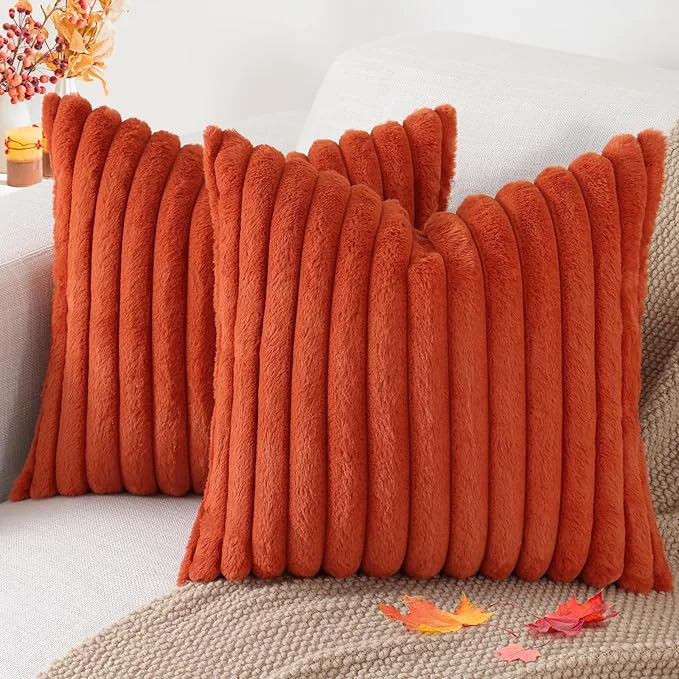 Fast Pallene Faux Fur Plush Fall Throw Pillow Covers 26x26 Set of 2 Luxury Soft Authentic
