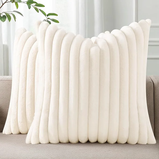 Safe Pallene Faux Fur Plush Throw Pillow Covers 22x22 Set of 2 Luxury Soft Fluffy Convenient