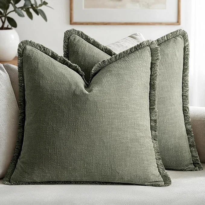 Comfortable MIULEE Decorative Throw Pillow Covers Neutral Linen Fringe Throw Pillows Euro Sustainable