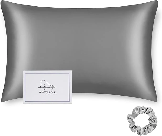 Soft ALASKA BEAR Silk Pillowcase Envelope Closure 22 Momme 100 Percent Long Overlap High-Quality