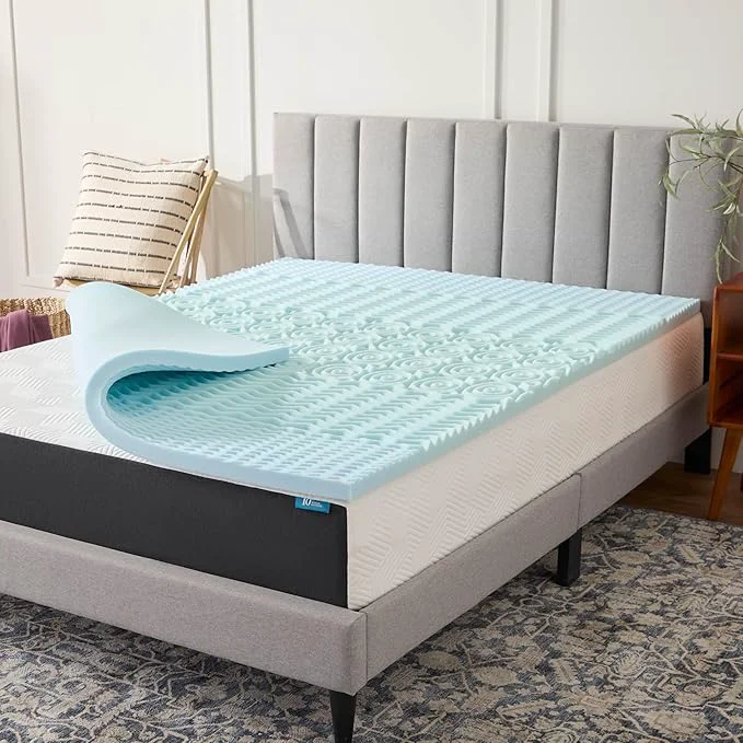 Smooth LUCID 2 Inch Gel Memory Foam Mattress Topper King size – 5 Zones – Cooling Gel Solid