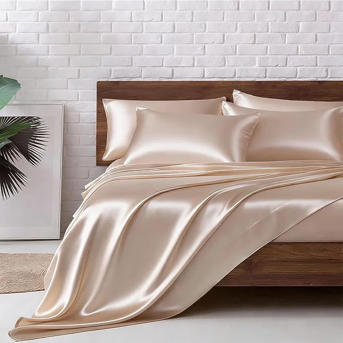 Original MR HM Satin Bed Sheets Queen Size Sheets Set High-End