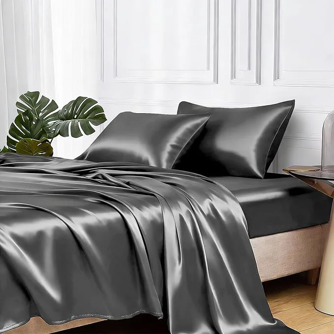 Refined MR HM Satin Bed Sheets Twin Size Sheets Set Versatile