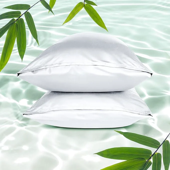 Detailed Bare Home Rayon Made from Bamboo Luxury Standard Size Set of 2 Cooling Lightweight