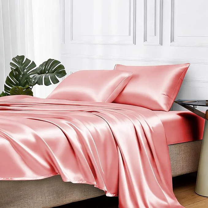 High-End MR HM Satin Bed Sheets Twin XL Size Sheets Set Relaxed
