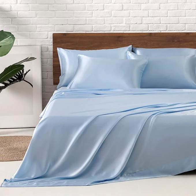 Traditional MR HM Satin Bed Sheets King Size Sheets Set Solid