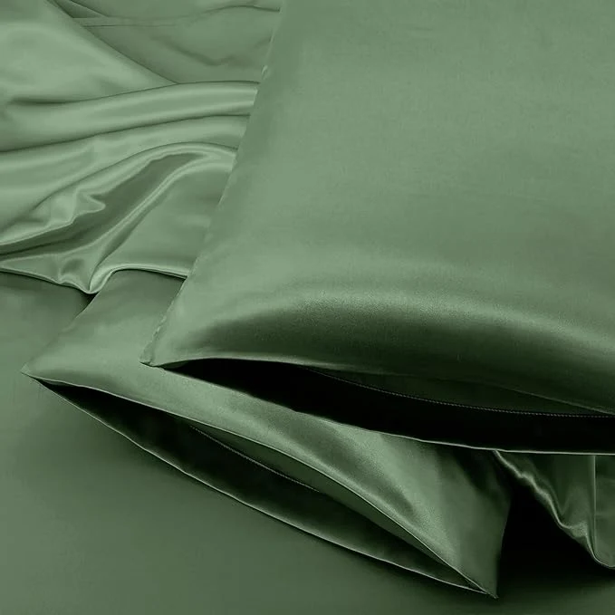 Fashionable Aormenzy Satin Pillow Cases for Women Queen Size Set of 2 Woodland Green Satin Durable