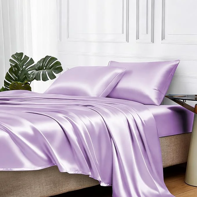 High-Performance MR HM Satin Bed Sheets with Elastic Corner Straps King Size Sheets Set Effective