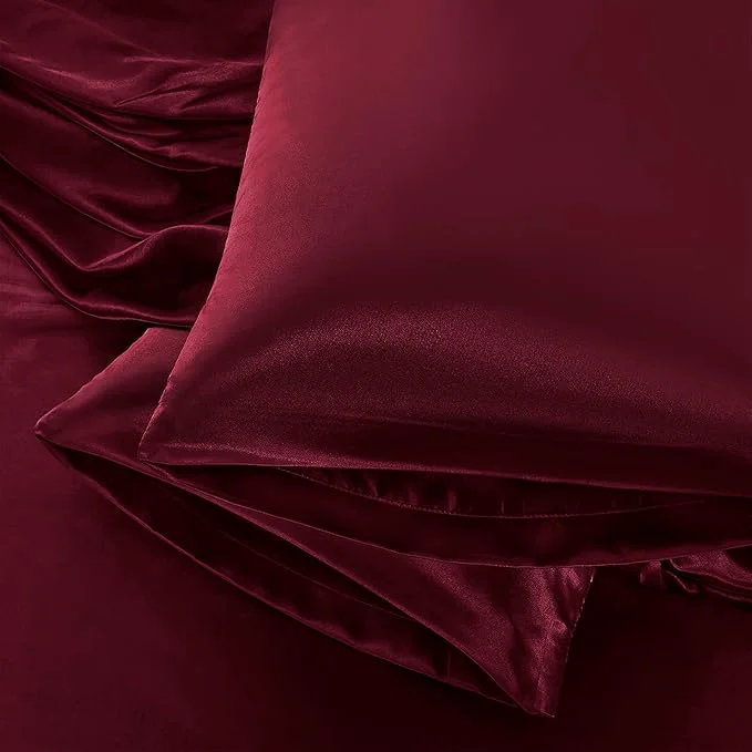 World-Class Aormenzy Satin Pillow Cases for Women Queen Size Set of 2 Burgundy Satin Official