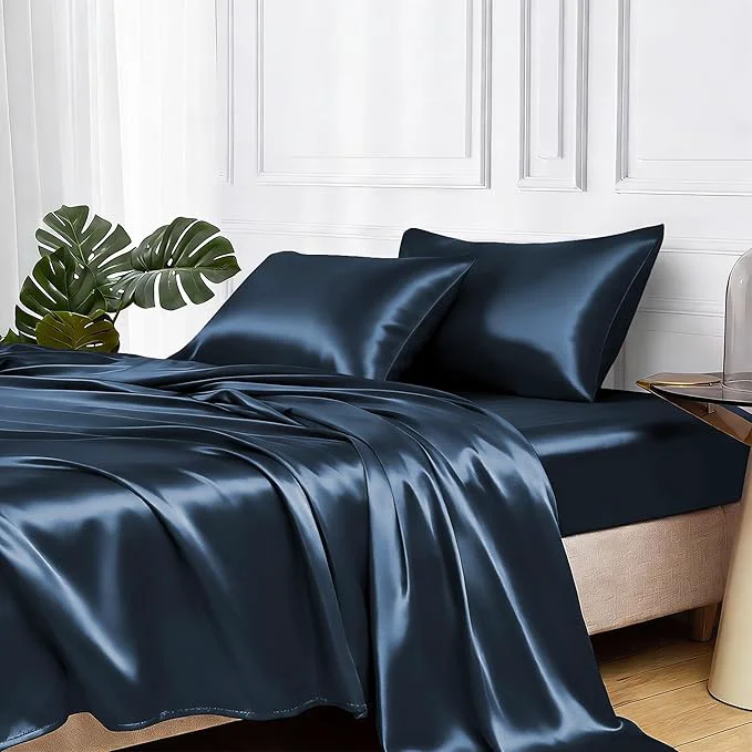 High-End MR HM Satin Bed Sheets with Elastic Corner Straps King Size Sheets Set Genuine