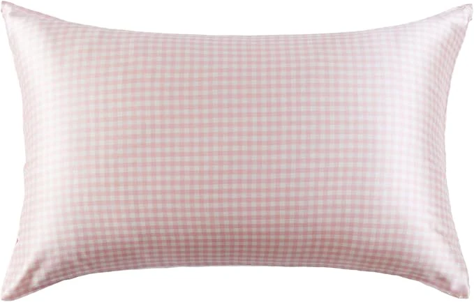 Prestigious THXSILK Pink Plaid Style 6A Grade Mulberry Silk Pillowcase Contemporary