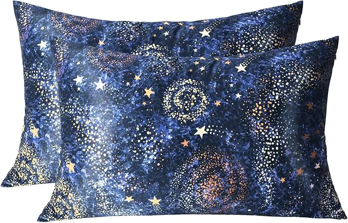 Prestigious MANSPHIL 2 Pack Queen Mulberry Silk Pillowcase Blue Galaxy 6A Grade 22 Momme First-Class