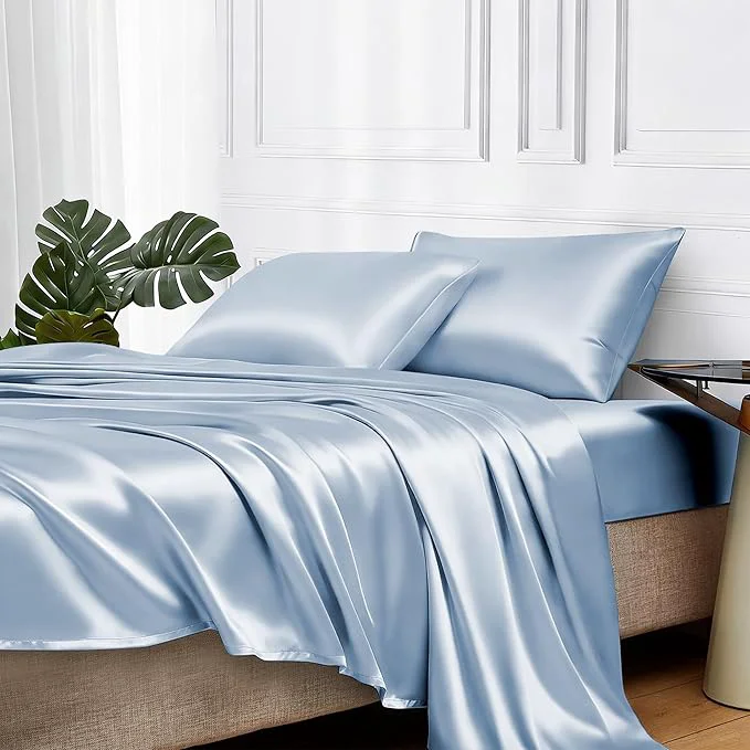 Environmentally Friendly MR HM Satin Bed Sheets with Elastic Corner Straps Full Size Sheets Set Premium