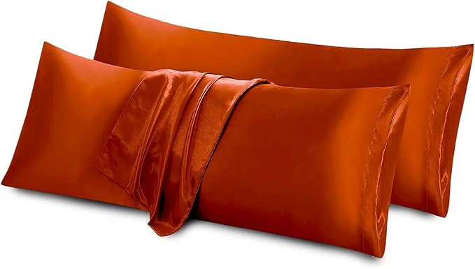 Fashionable Aormenzy Satin Body Pillow Cover Set of 2 20x54 Inches Burnt Orange Body Secure
