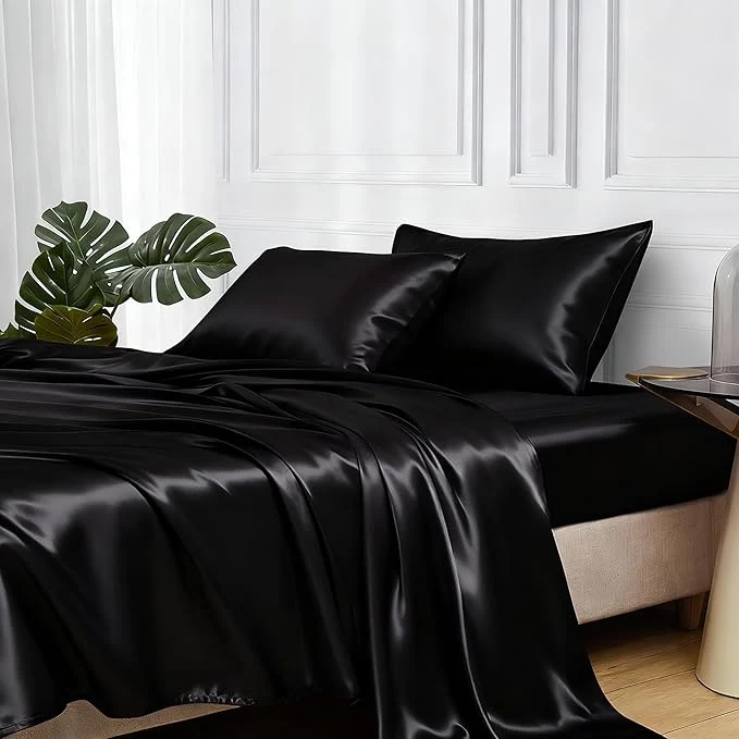 Classic MR HM Satin Bed Sheets California King Size Sheets Set Smooth