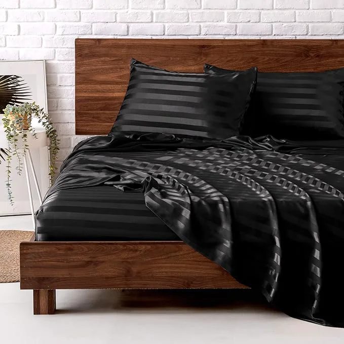 Solid MR HM Satin Bed Sheets Queen Size Sheets Set Relaxed