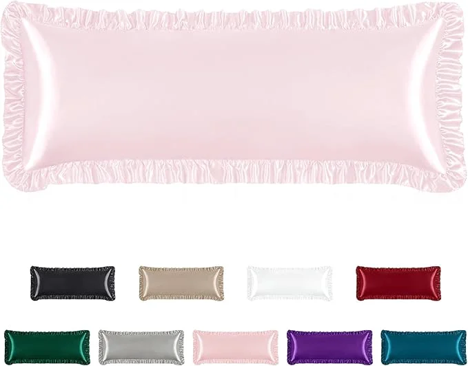 Smart Homiest Ruffle Satin Body Pillow Cover Silky Satin Body Pillowcase Stylish
