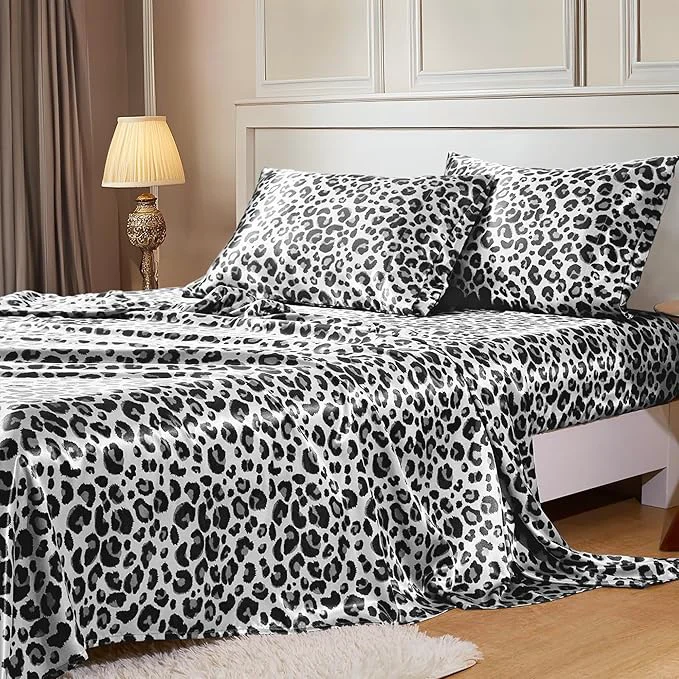 Relaxed MR HM Satin Sheets with Elastic Corner Straps Queen Size Sheets Set Contemporary