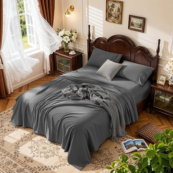 Breathable LBRO2M Cotton Sheets Set Deep Pocket 19 1000 Thread Count California Optimized