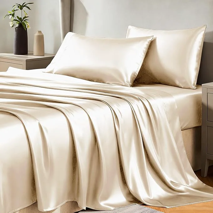 Traditional CozyLux Satin Sheets Full Size Sheets Artisan