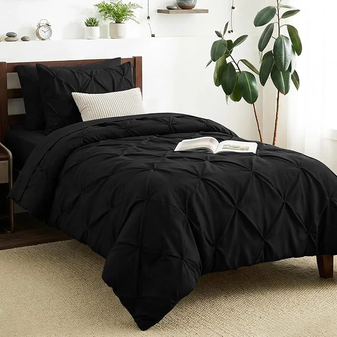 Unique CozyLux Twin XL Comforter Set Black 5 Pieces Twin Extra Long Pintuck Bed in A Refined